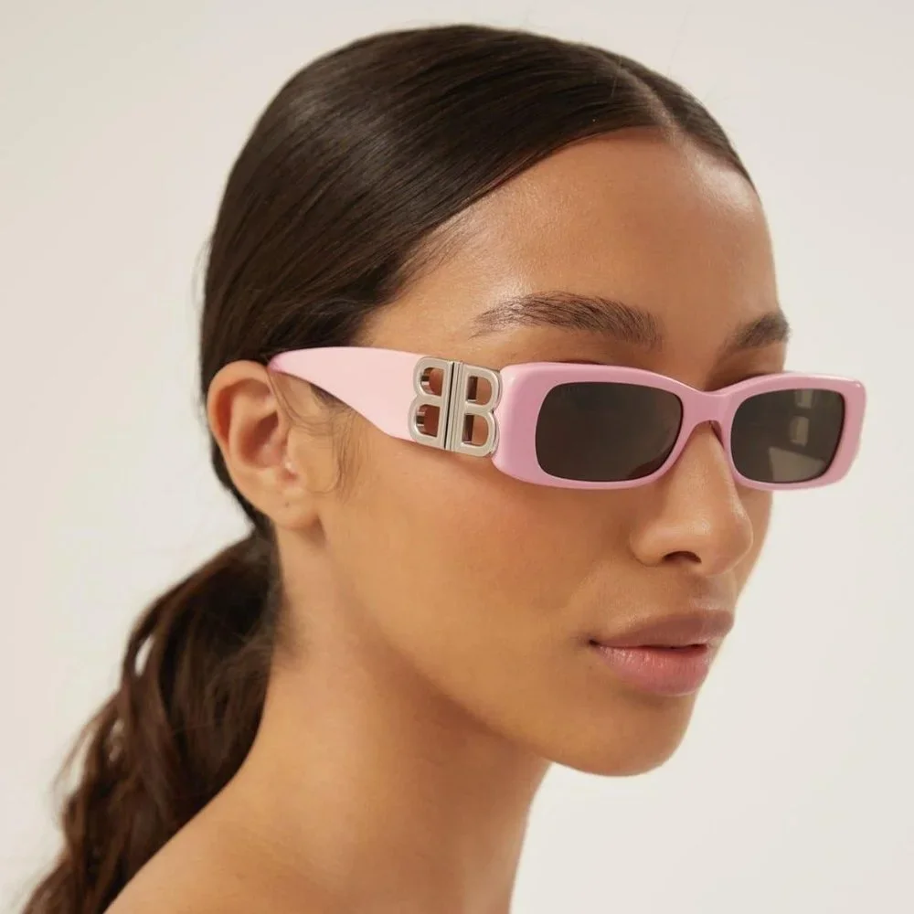Balenciaga BB0096S 012 BRAND NEW Sunglasses Pink Silver Grey Rectangle Unisex
